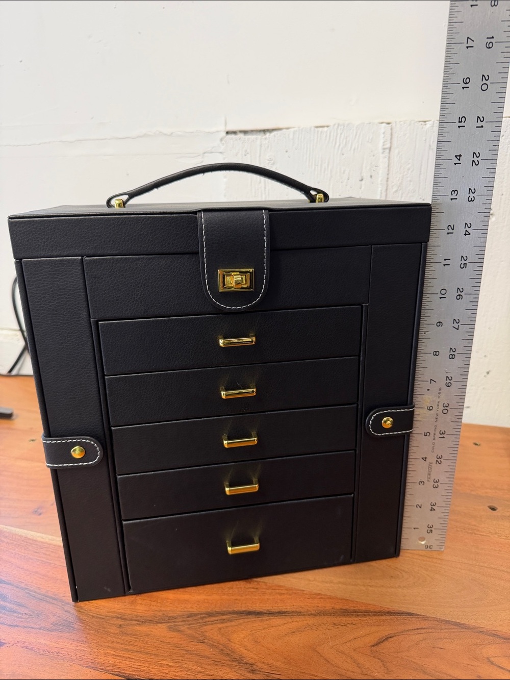 Black Jewelry Storage Chest with Gold Hardware Jewelry Box - Picture 4 of 16